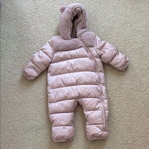 GAP Fleece-lined Pink Puffed Snowsuit with Hood